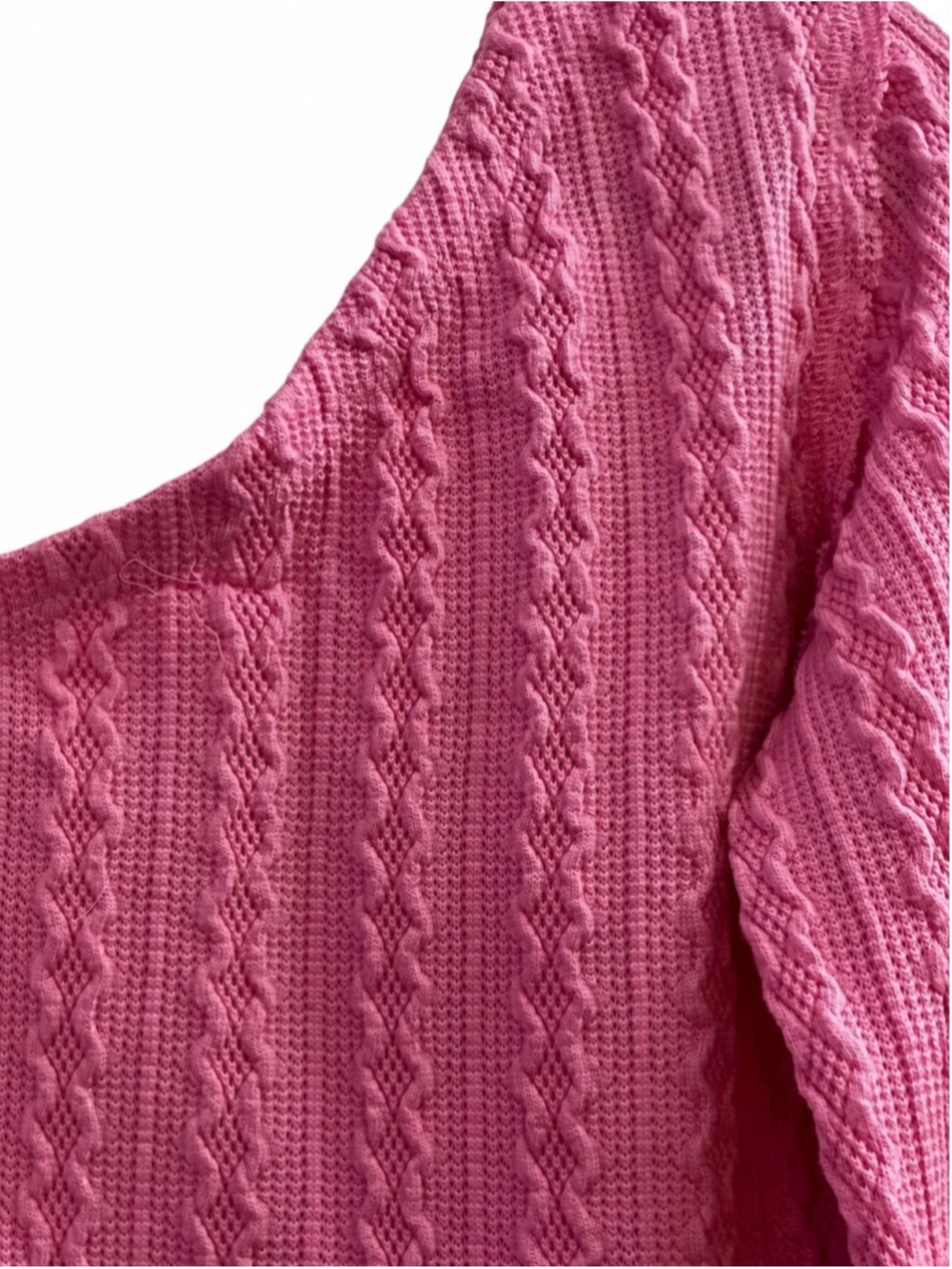 POL Pink One-Shoulder Cable Knit Crop Sweater Top Long Sleeve Size Large L - Picture 5 of 9